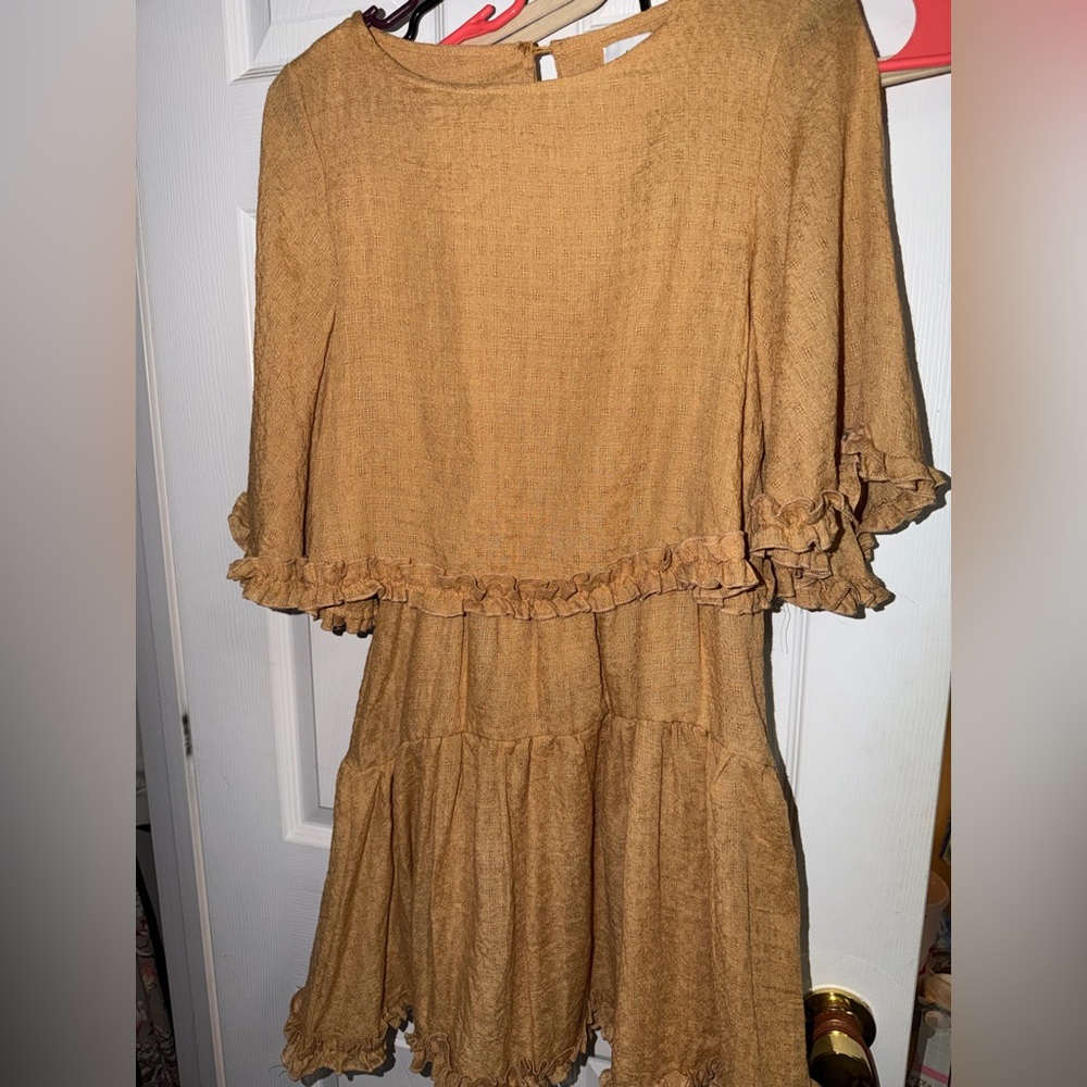 Elegant Tan Ruffle Dress